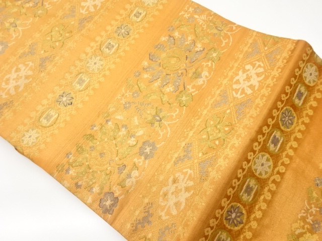 JAPANESE NAGOYA OBI / WOVEN STRIPE & FLORAL PLANTS